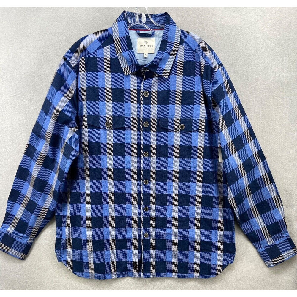 Con.Struct Shirt Mens Sz XL Blue Plaid Button Down Long Sleeve Collar Lined